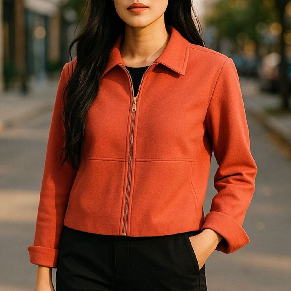Vintage Louben Wool Cashmere Blend Salmon Zip Up Blazer Made in Canada Size 10